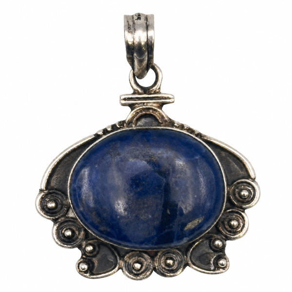 Closeup photo of 925 Sterling Native Blue Stone Cabochon Pendant 11.5g