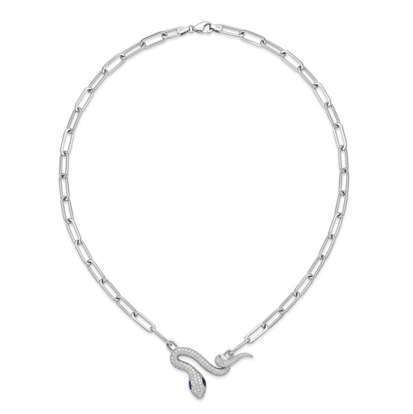 Closeup photo of 14K WHITE GOLD DIAMOND AND SAPPHIRE SNAKE NECKLACE