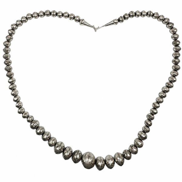 Closeup photo of 925 Sterling Native Navajo Pearl Graduated Bead Necklace 19-8.5mm 54.9g, 28"
