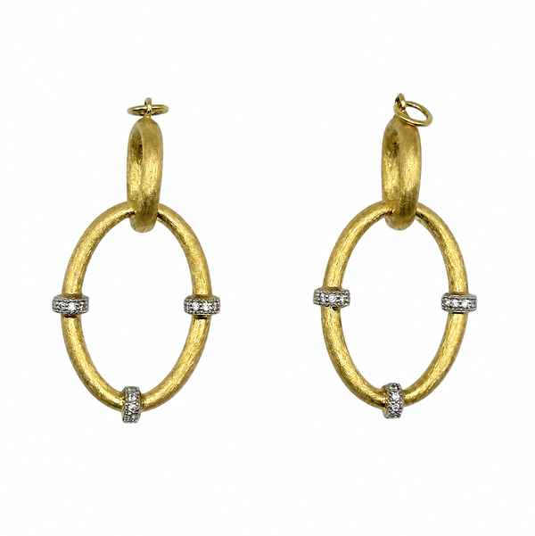 Closeup photo of 18K YG JudeFrances Open Oval Link Station .15tcw RBC Diamond Earring Charms 5.3g, 45mm