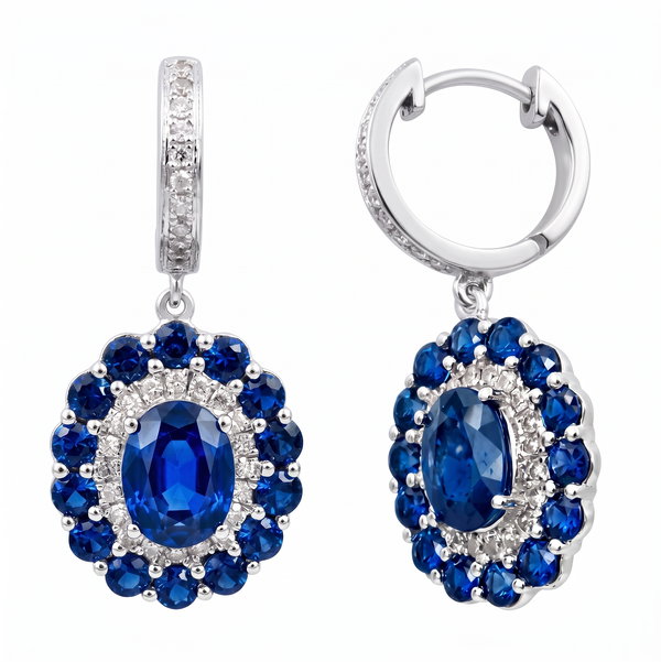 Closeup photo of 14K WHITE GOLD DIAMOND AND SAPPHIRE EARRING