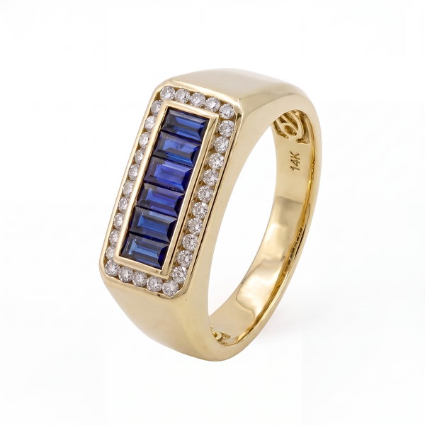 Closeup photo of 14K YELLOW GOLD DIAMOND AND SAPPHIRE MEN'S RING