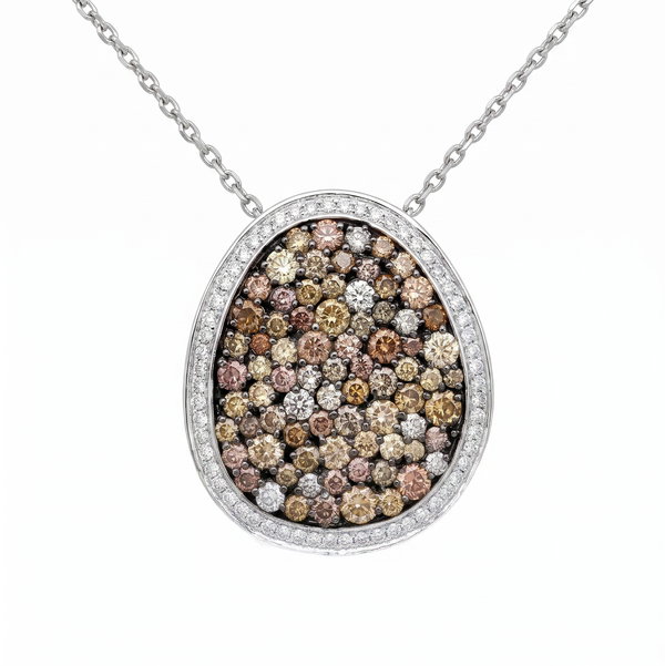 Closeup photo of 14K WG 2.25tcw Natural Fancy & .30tcw RBC Diamond Freeform Pendant Necklace 5.7g, 18"