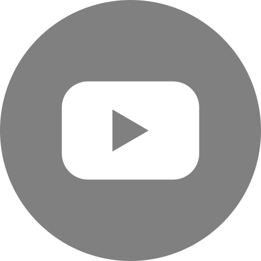 YouTube video play button icon in a gray circle