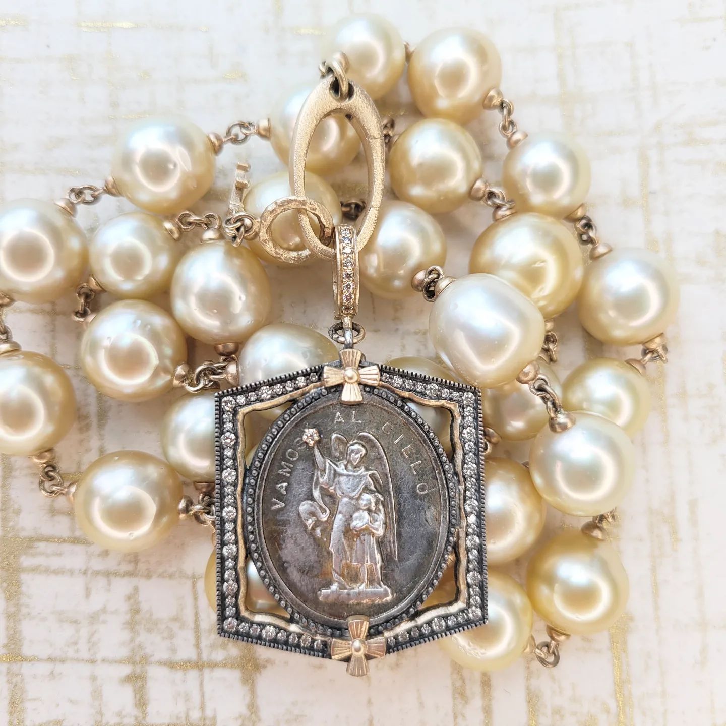 Image of Antique Guardian Angel with Golden Pearls