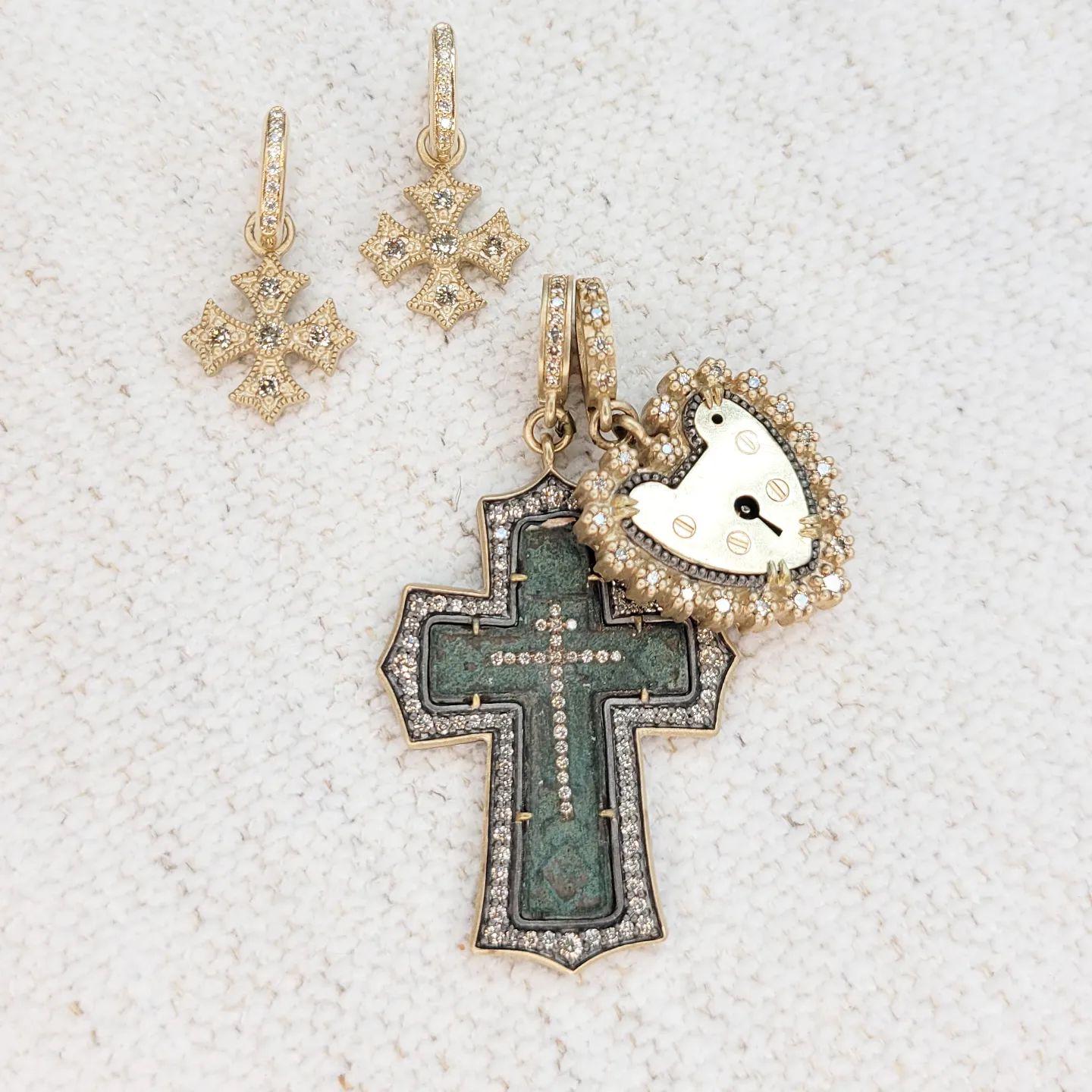 Image of Earrings, Cross and padlock