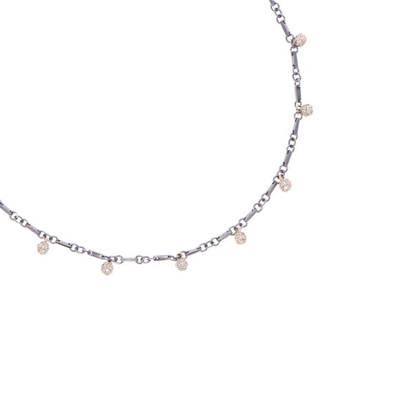Closeup photo of Tri Colored Diamond Sphere Necklace 18"