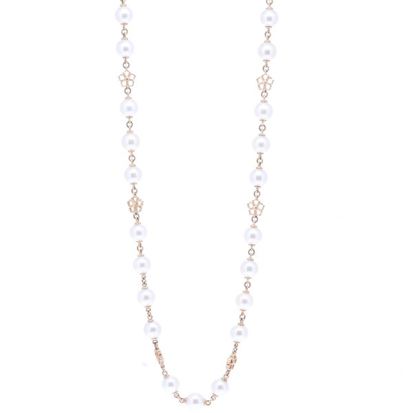 Closeup photo of Limited Edition Akoya Pearl Necklace with Flower Stations 32"
