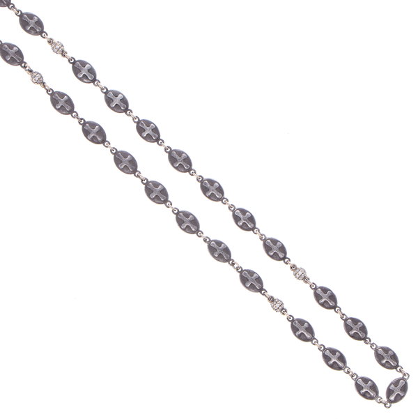 Closeup photo of Matte Cross Shield Chain with Blackened Diamond Stations 34"