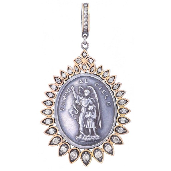 Closeup photo of Spanish Silver Guardian Angel Pendant