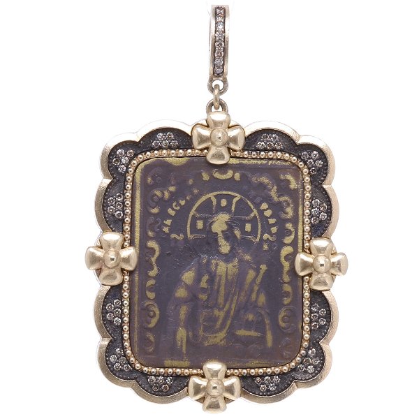 Closeup photo of Antique Russian Resurrection Icon Medal