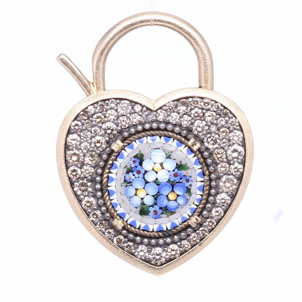 Closeup photo of Blue Italian Micro Mosaic Floral Heart Locket Pendant/Charm