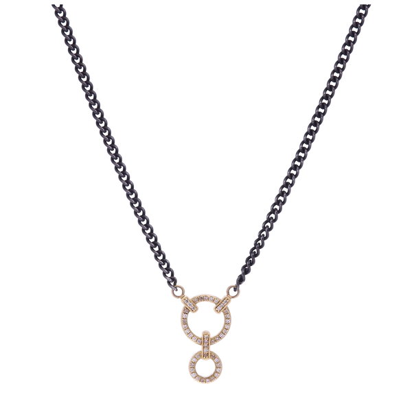 Closeup photo of 14k Classic Diamond Double Circle Display Necklace - 15"