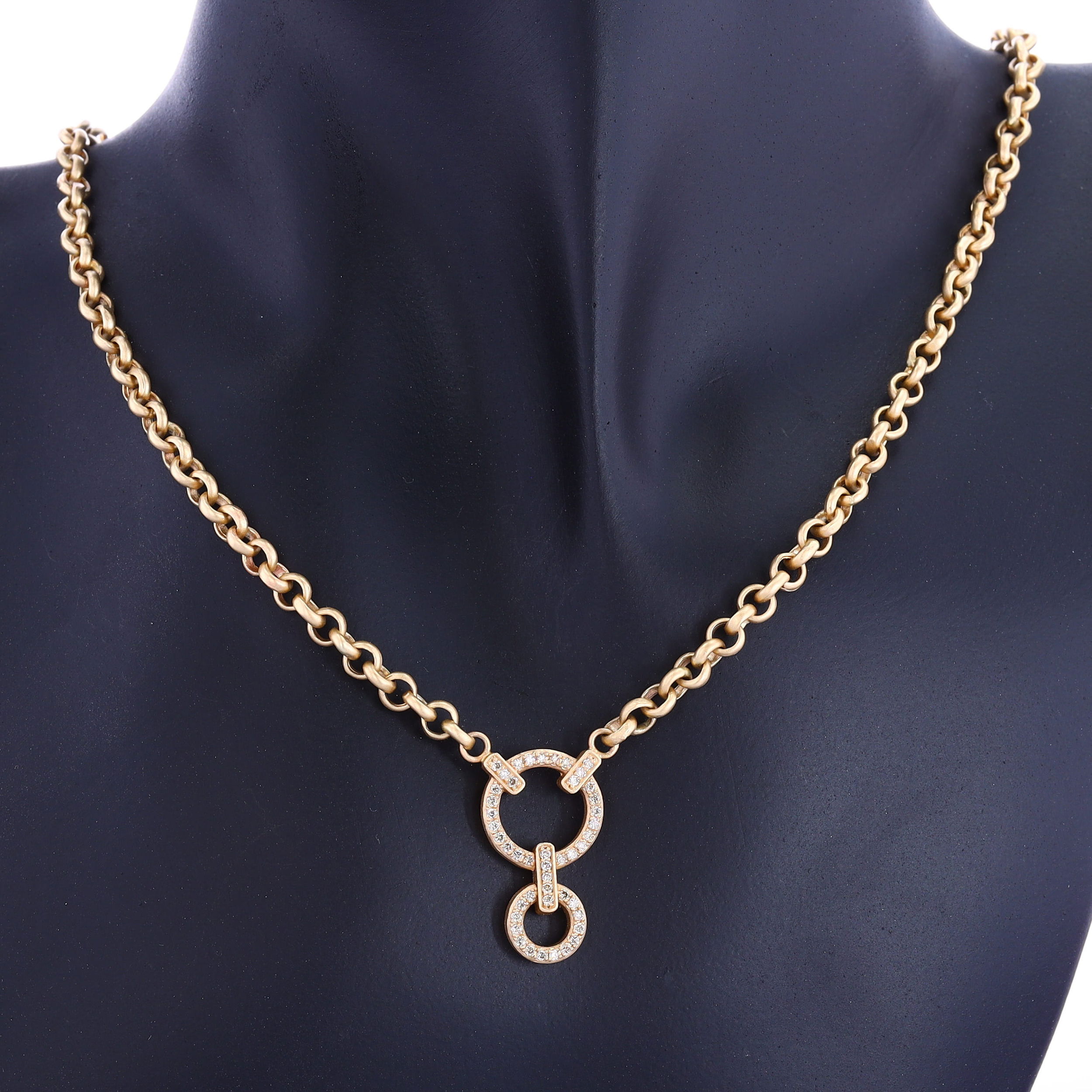 14k Classic Diamond Double Circle Display Necklace - 16" Length