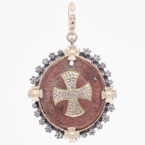 Closeup photo of St. Benedict Diamond Shield Pendant