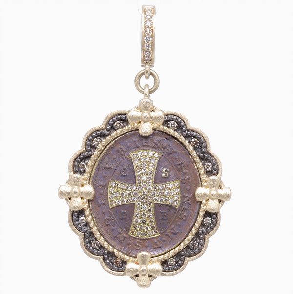 Closeup photo of St. Benedict Diamond Shield Pendant