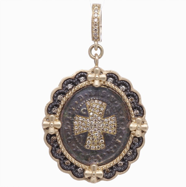 Closeup photo of St. Benedict Diamond Shield Pendant