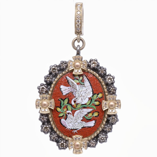 Closeup photo of Italian Grand Tour Dove Micro Mosaic Pendant