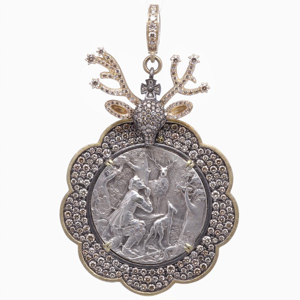 Closeup photo of European St. Hubert Stag with Antlers Pendant