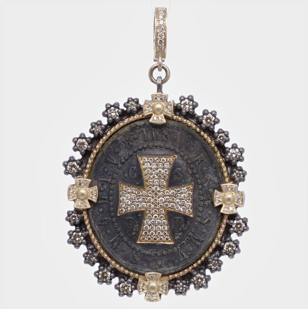 Closeup photo of St. Benedict Diamond Shield Pendant