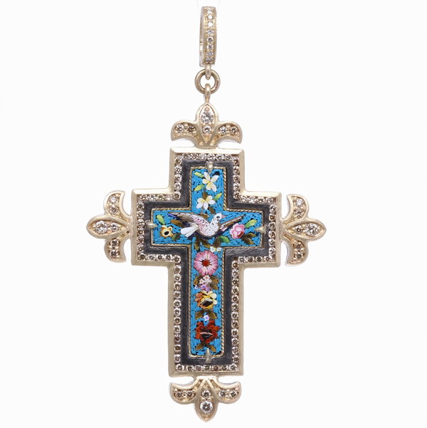 Closeup photo of Italian Grand Tour Turquoise Mosaic Cross Pendant