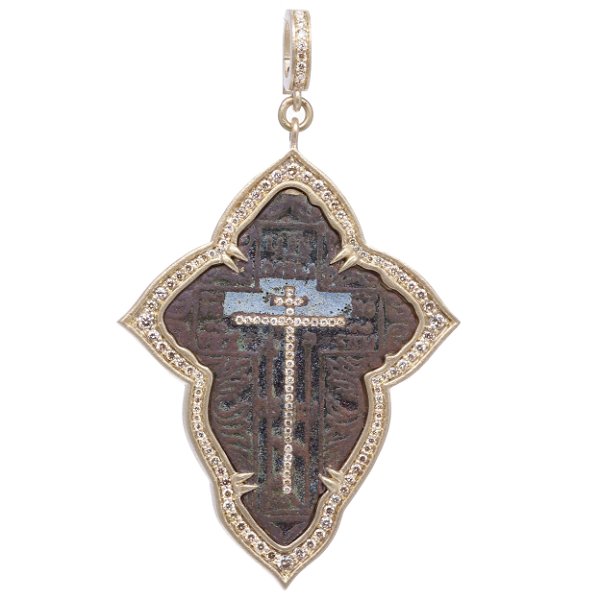 Closeup photo of Large Old Believers Feminine Cross with Enamel Pendant