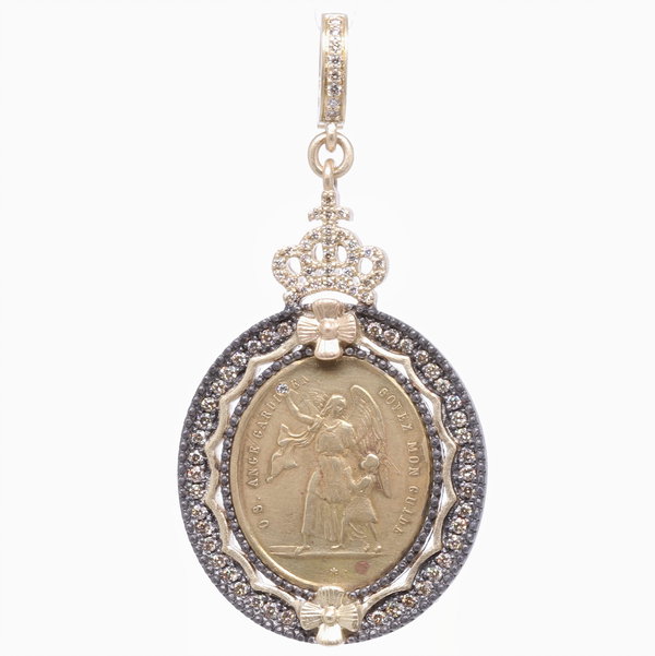 Closeup photo of French Guardian Angel Pendant with St. Ignace