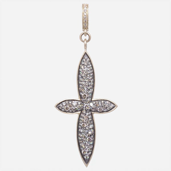 Closeup photo of Large Classic Pave Diamond Cross Pendant