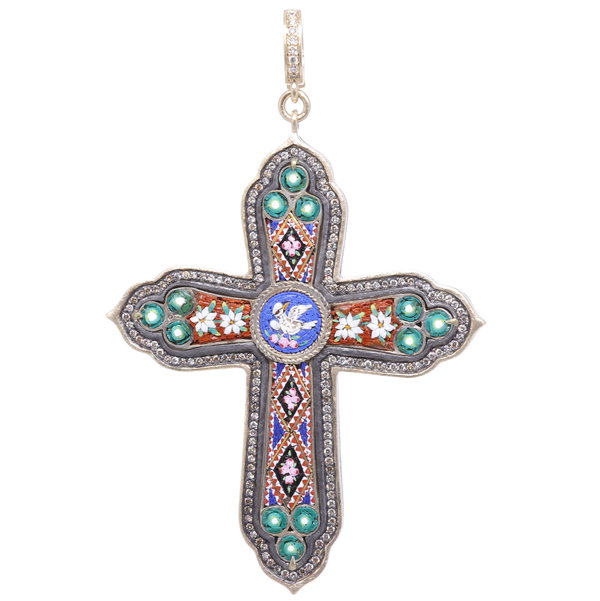 Closeup photo of Italian Grand Tour Micro Mosaic Cross Pendant