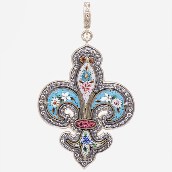 Closeup photo of Fleur De Lis Grand Tour Micro Mosaic Pendant