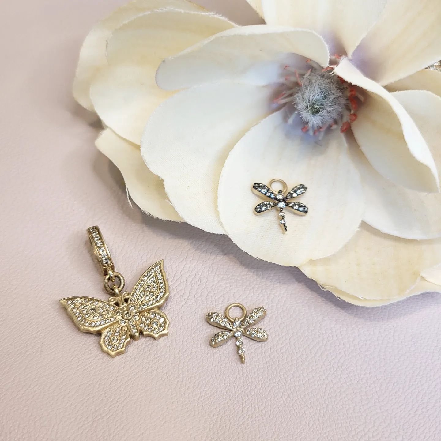Delicate Gold Dragonfly Earring Charms - Black Rhodium