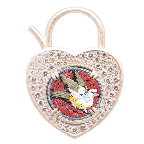 Closeup photo of 14k Micro Mosaic Dove Padlock