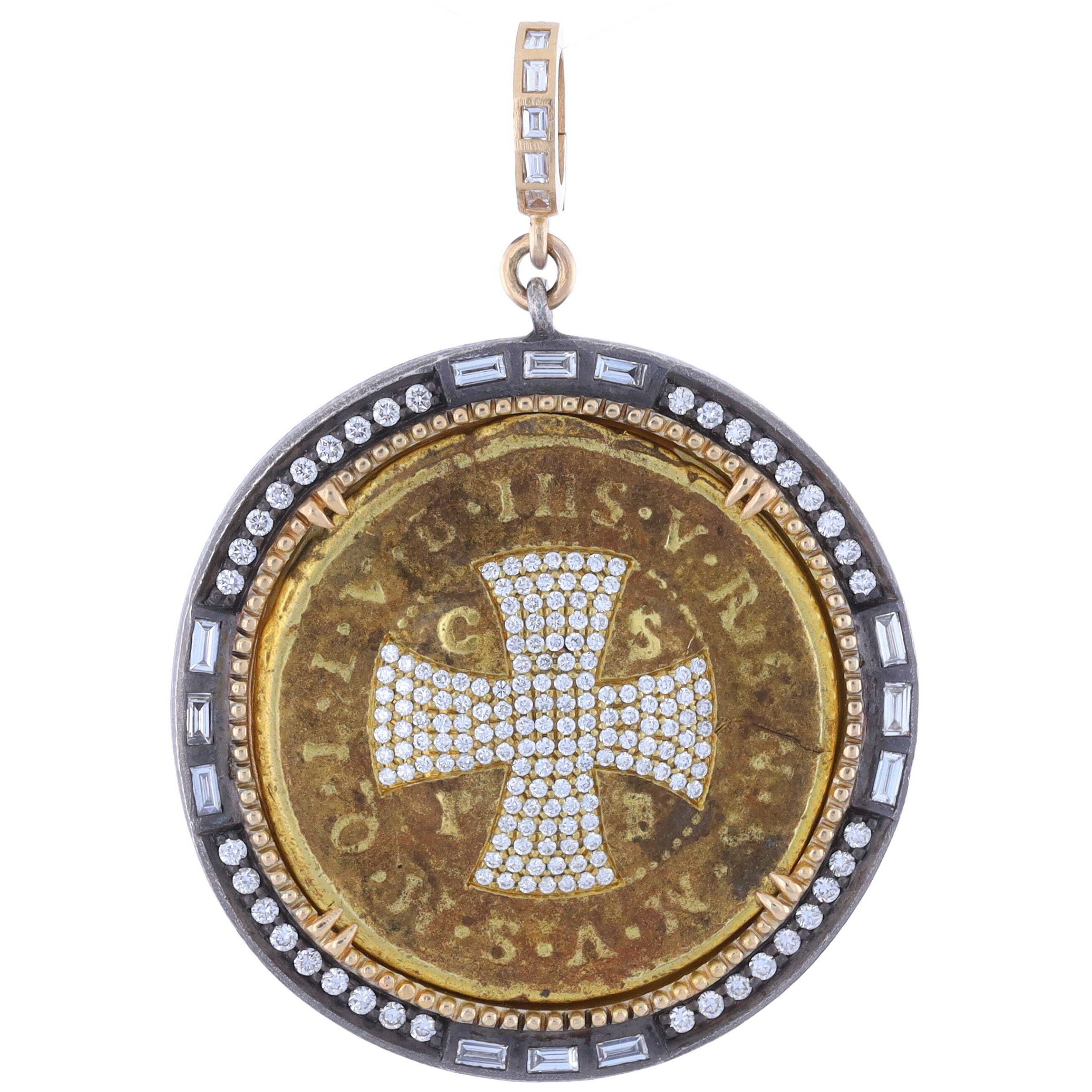 14k Gold Large Round Antique St Benedict Medal