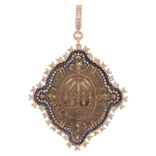 Closeup photo of Antique 17th Century the Five Saints Commemoration Medal Pendant