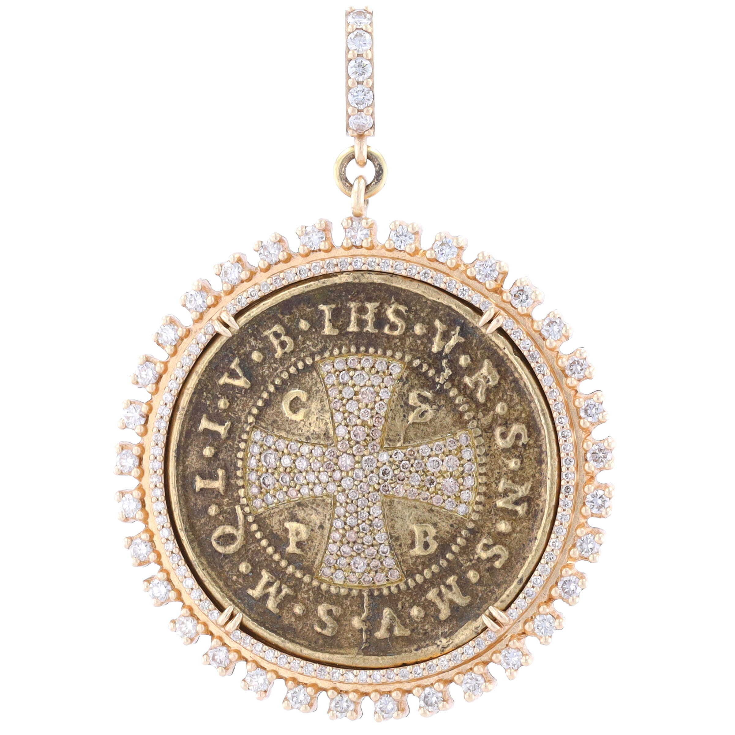 Antique Large Round St Benedict Medal Pendant
