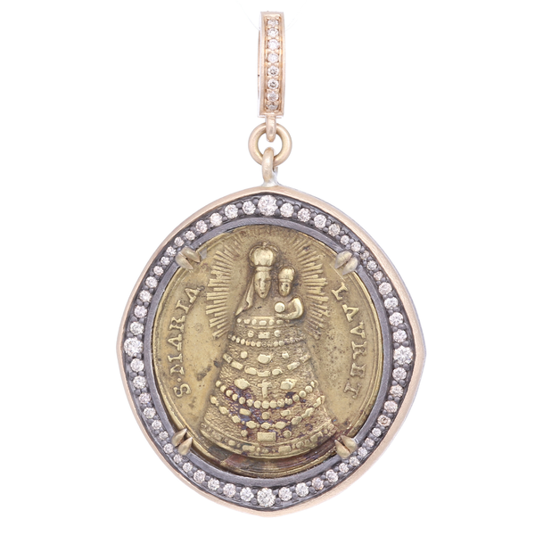 Closeup photo of Antique Italian Our Lady of Loreto Pendant