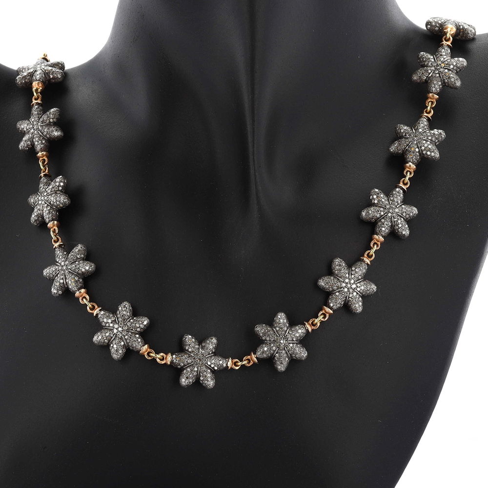 Another shot of 14k Yellow Gold Pave Diamond Flower Necklace 25"