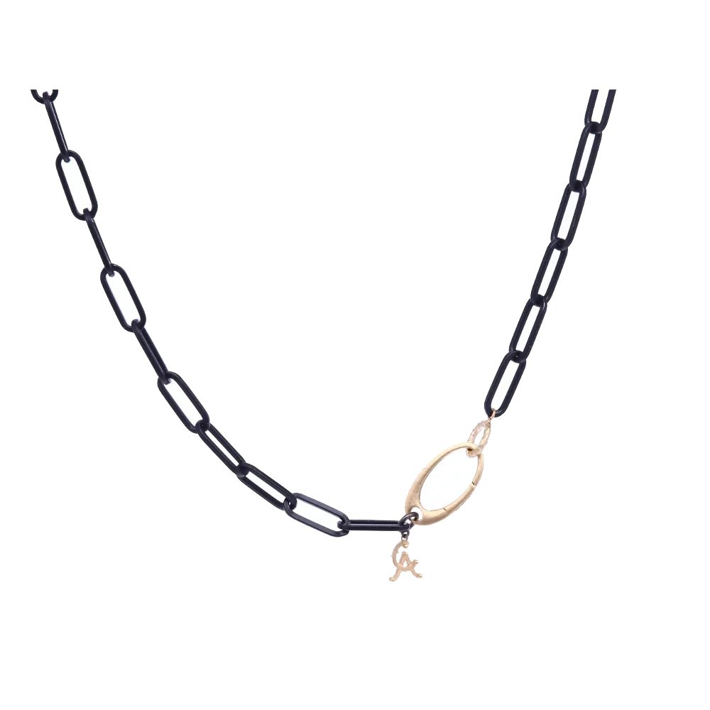 18" Black Rhodium SS Paperclip Chain with 14k Yellow Gold Clasp