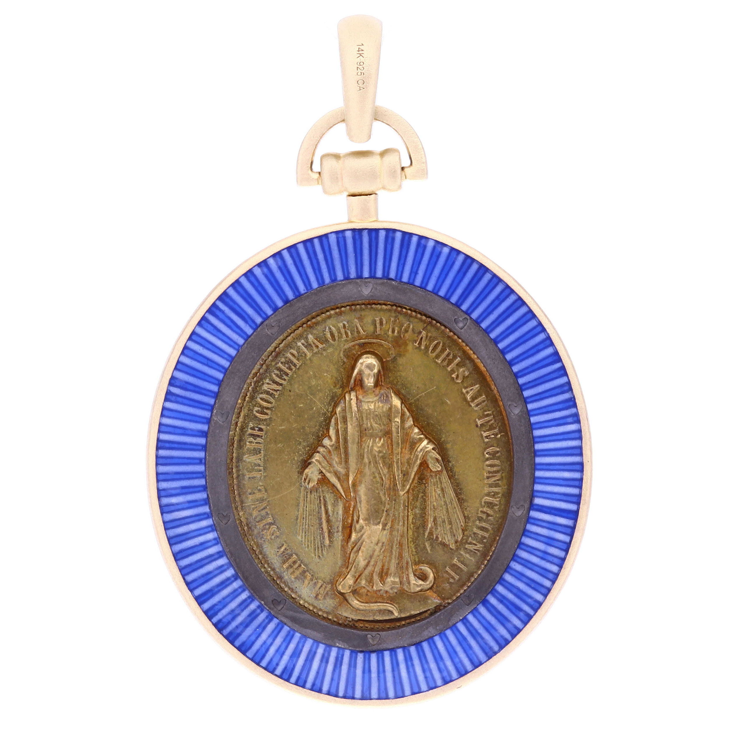 Antique Sacred Heart Medal w/ Blue Enamel