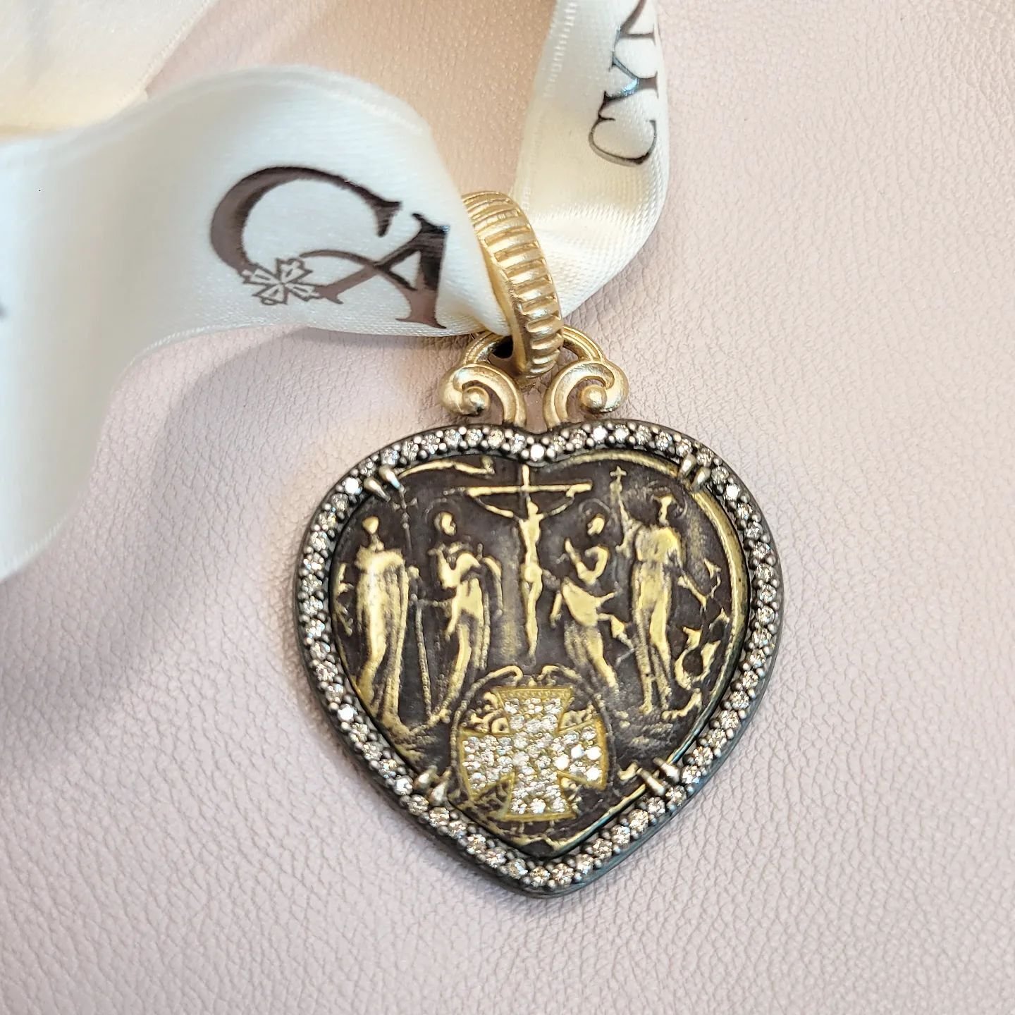 Antique Medal with Heart Shaped Star Crucifiction
