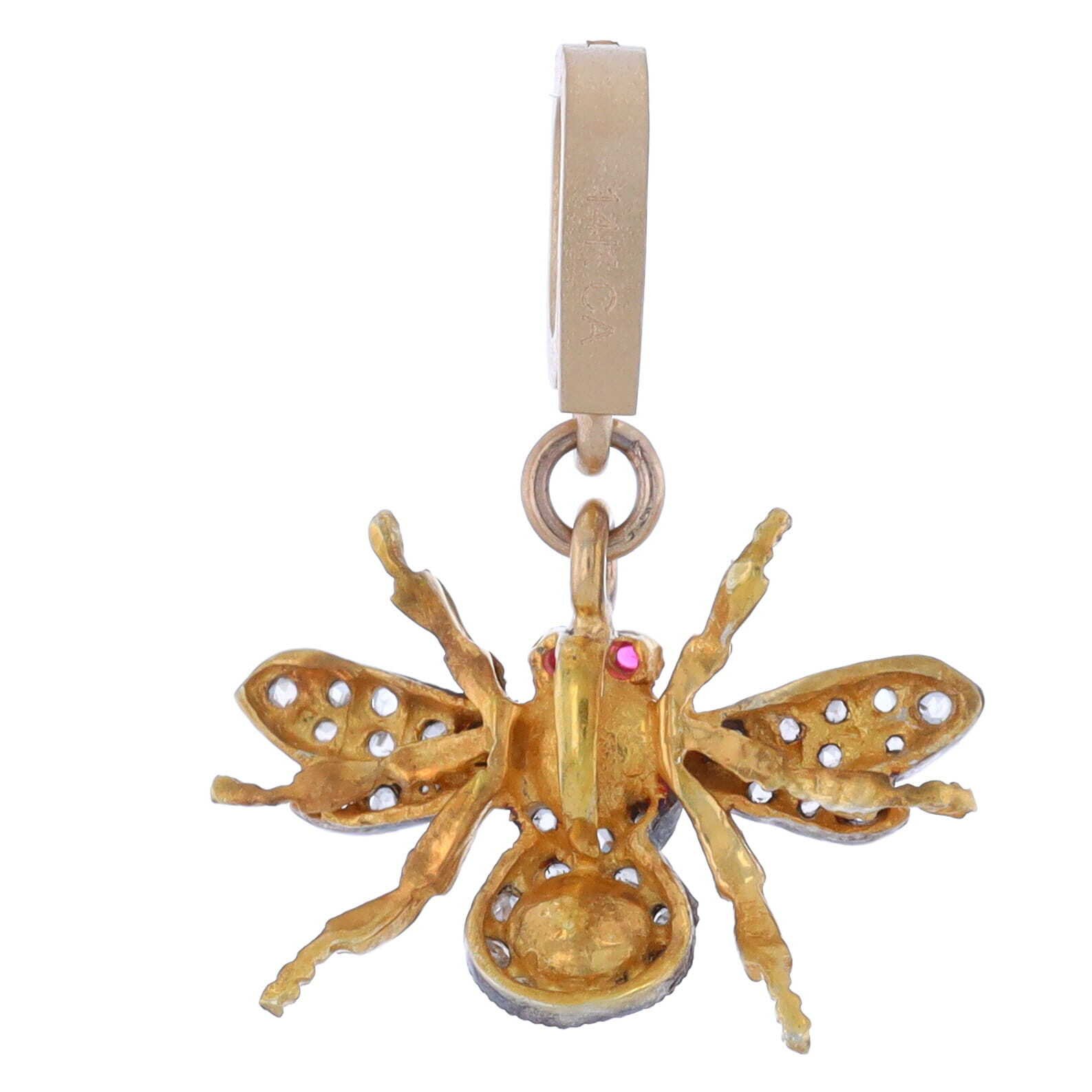 Ruby Bee Pendant with Diamonds, Ruby Eyes and an Open-able Bale