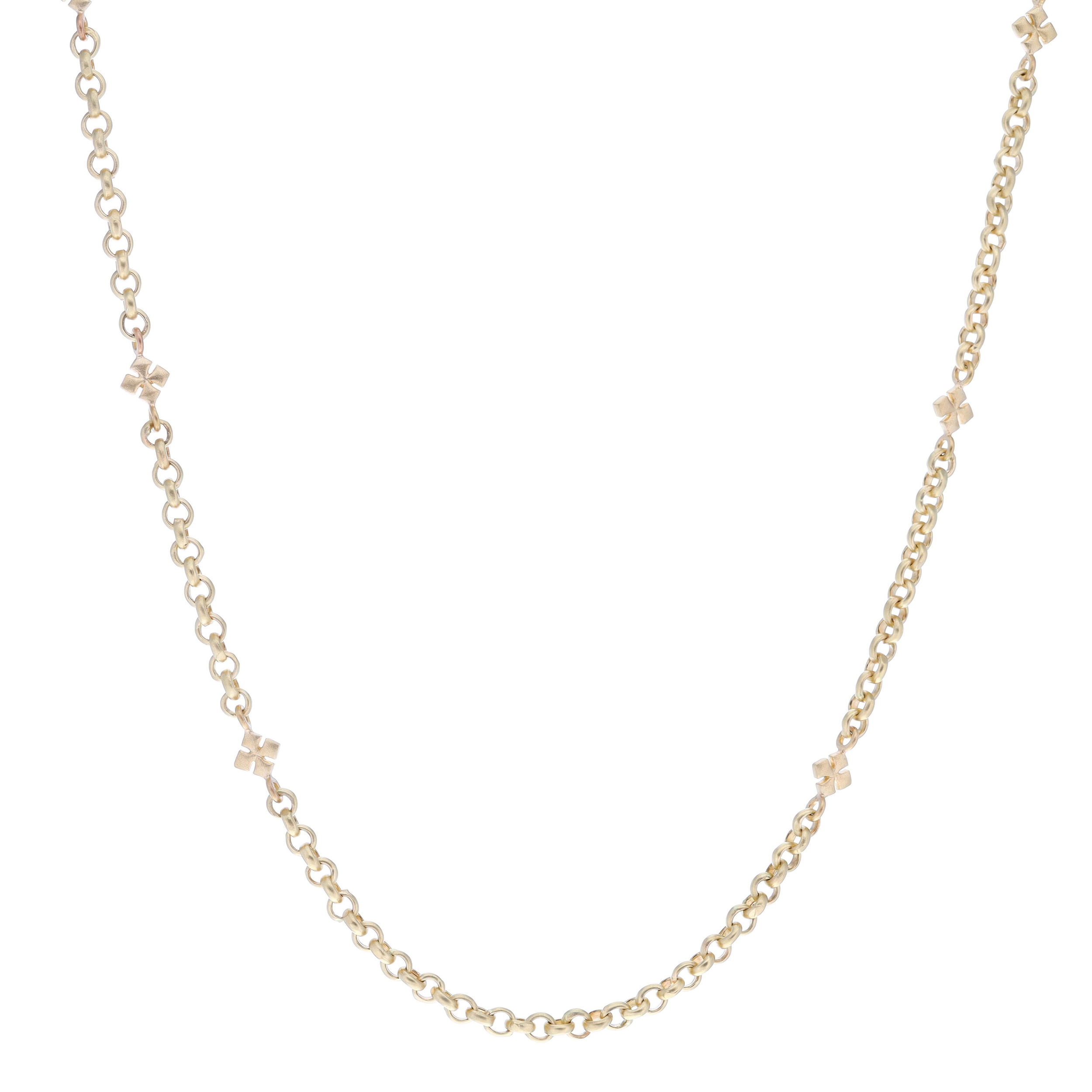 16" Solid Gold Rollo Chain with Cross Stations