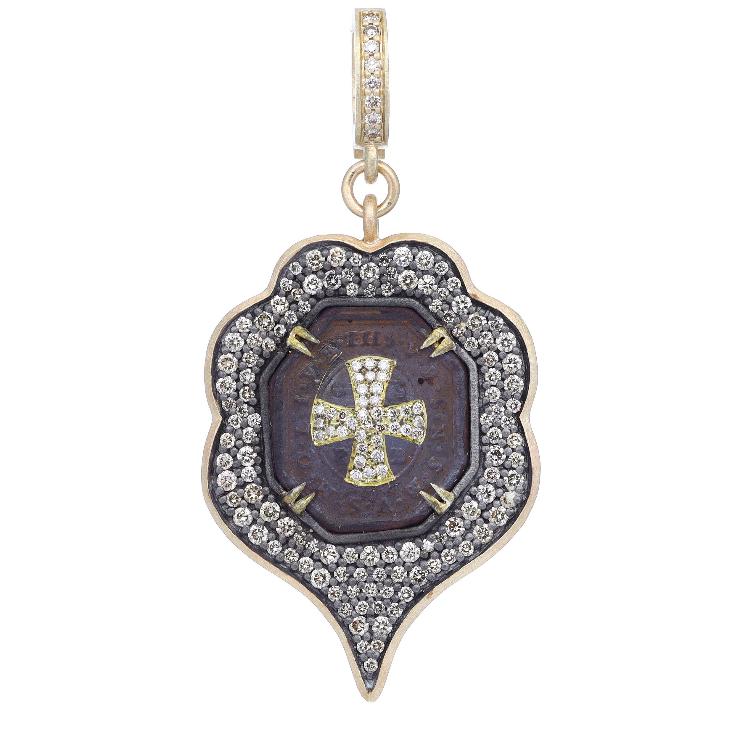 Antique Octagon St Benedict Medal14k: 2.90gAntique St BenedictBRHS DIA: 1.28tcw