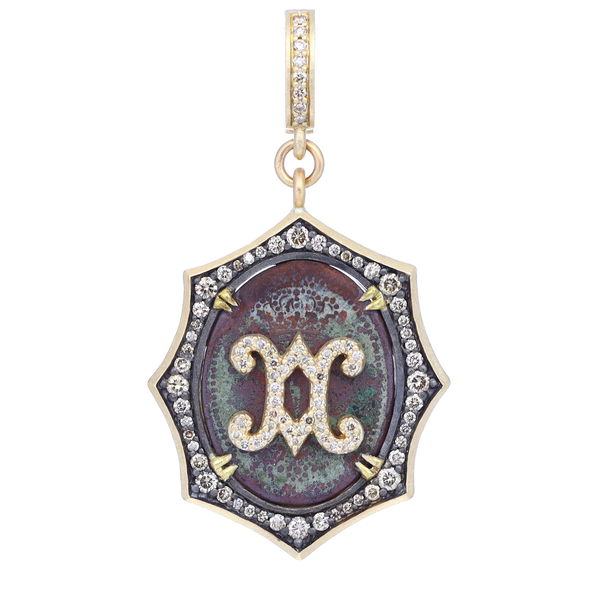 Closeup photo of Antique Mary's Monogram Medal Pendant with Monogram Overlay