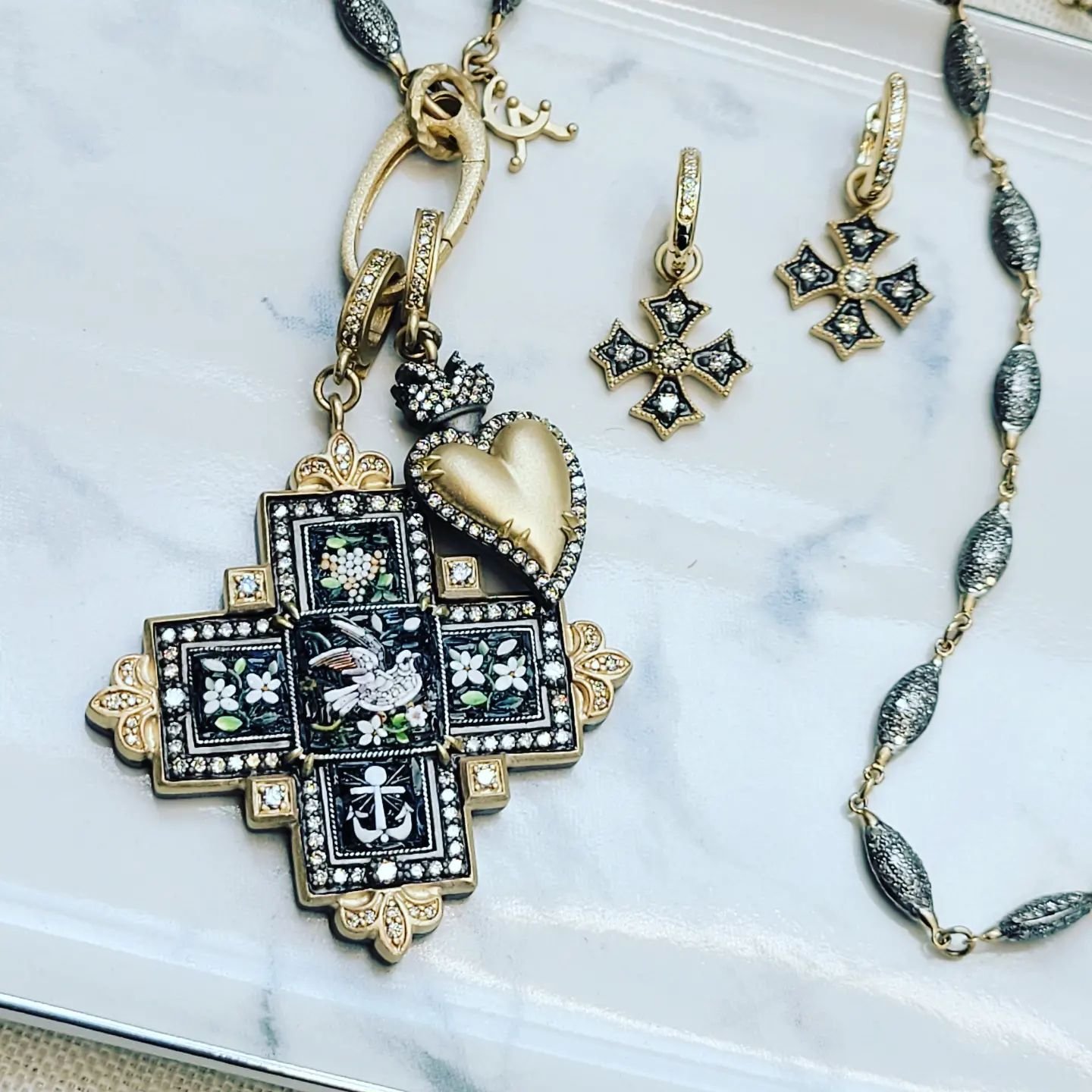 Antique Dove Maltese Cross Micro Mosaic Pendant