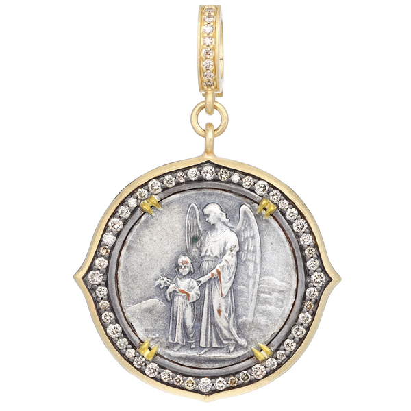 Closeup photo of Antique Guardian Angel Medal Pendant