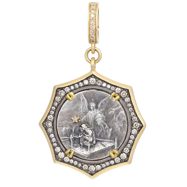 Closeup photo of Antique Italian Guardian Angel Medal Pendant