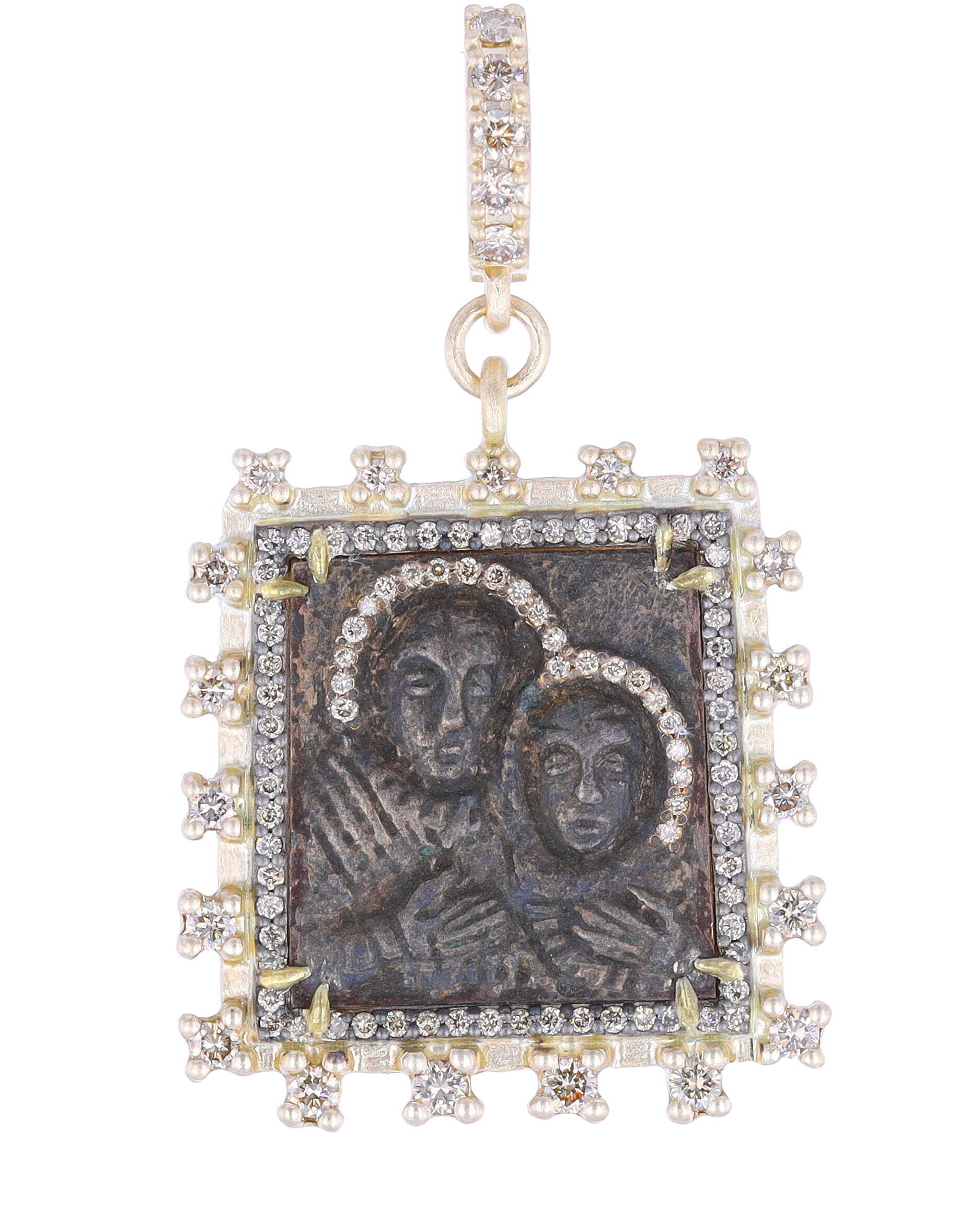 Ancient Holy Virgin with Child Icon Medal Pendant