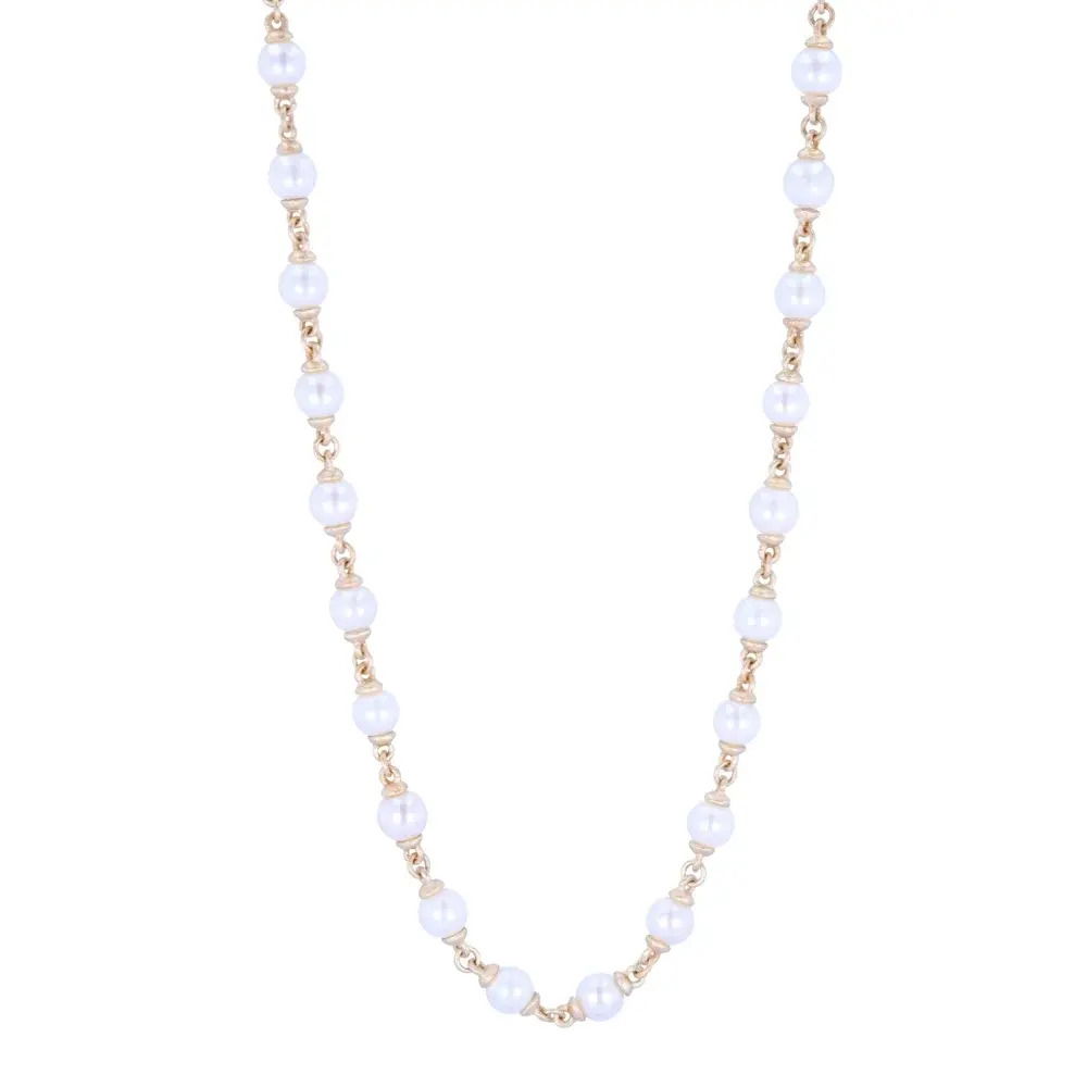 32 inches White 5.5-6.6mm Akoya Pearl Necklace with No Station and Diamond Clasp