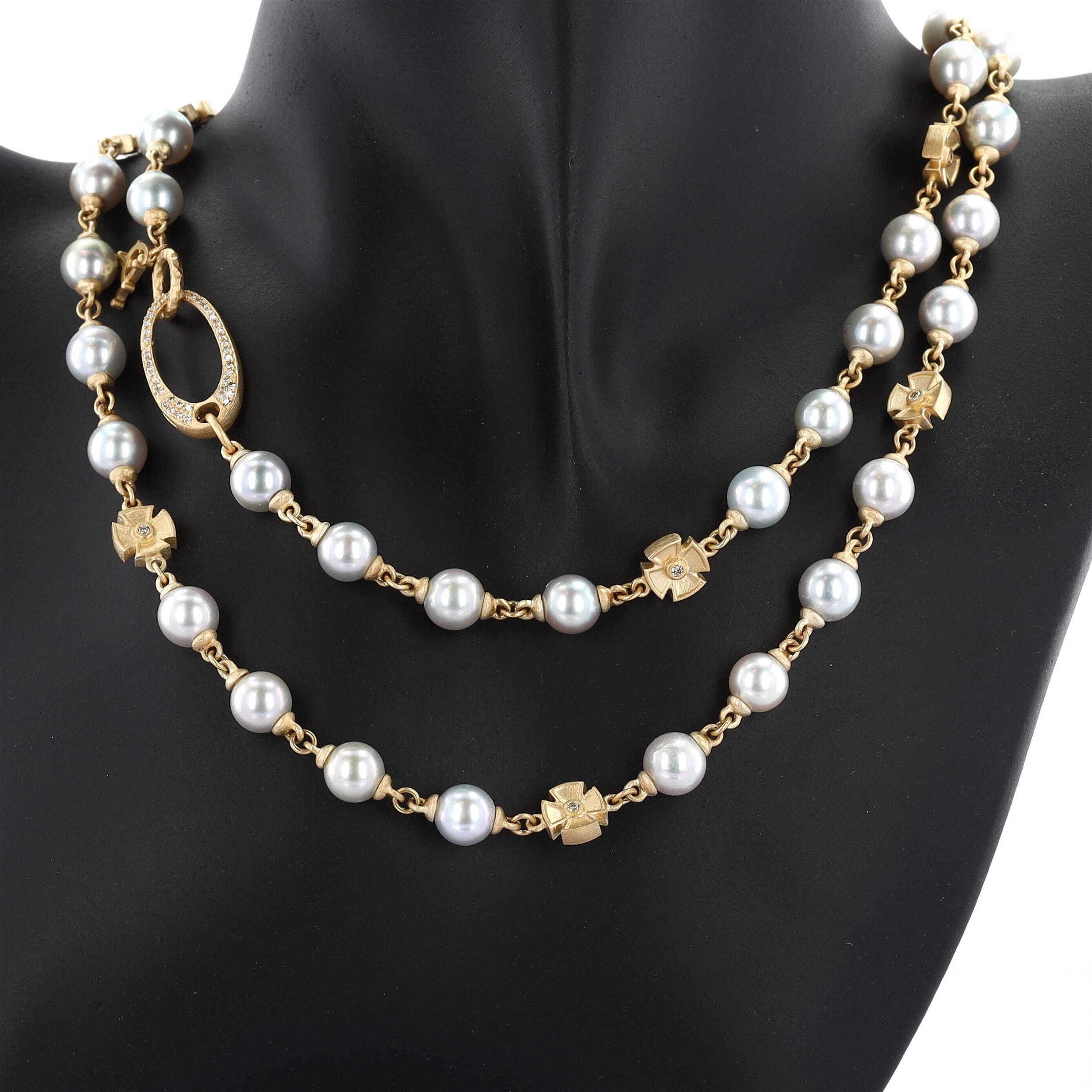 Amazon.com: Simulated Pearl Necklace Rhinestone Faux Diamond Clasp Kenneth  Lane Jewelry 3 Rows 10mm Pearls Jackie Kennedy Repro: Pendant Necklaces:  Clothing, Shoes & Jewelry